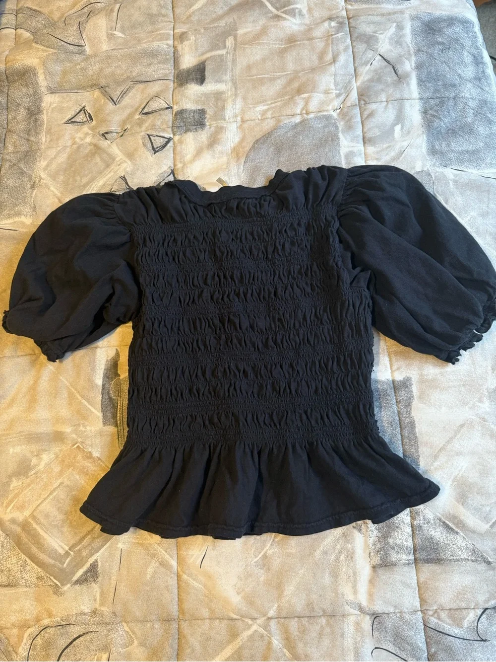 Free People Black Smocked- Maxey Knit Shirt. Size Small
